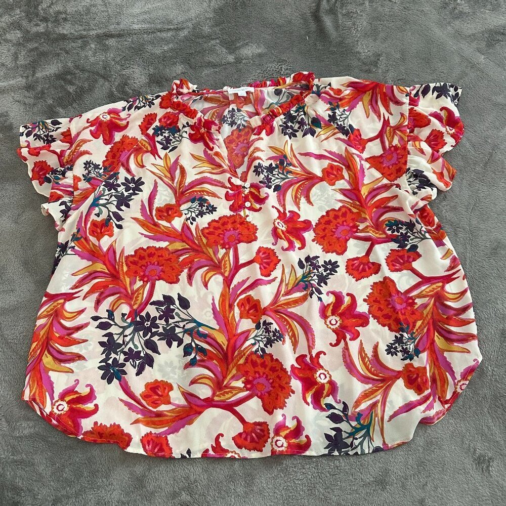 Cynthia Rowley Floral Flutter Sleeve Blouse Shirt Top Women's 3X 3XL